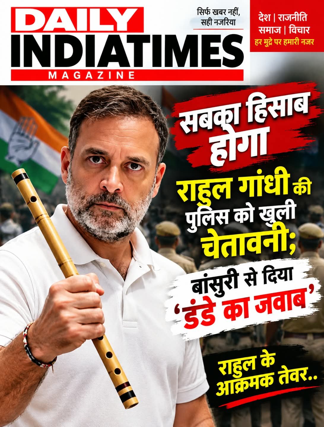 सबका हिसाब होगा, राहुल गांधी की पुलिस को खुली चेतावनी; बांसुरी से दिया ‘डंडे का जवाब’